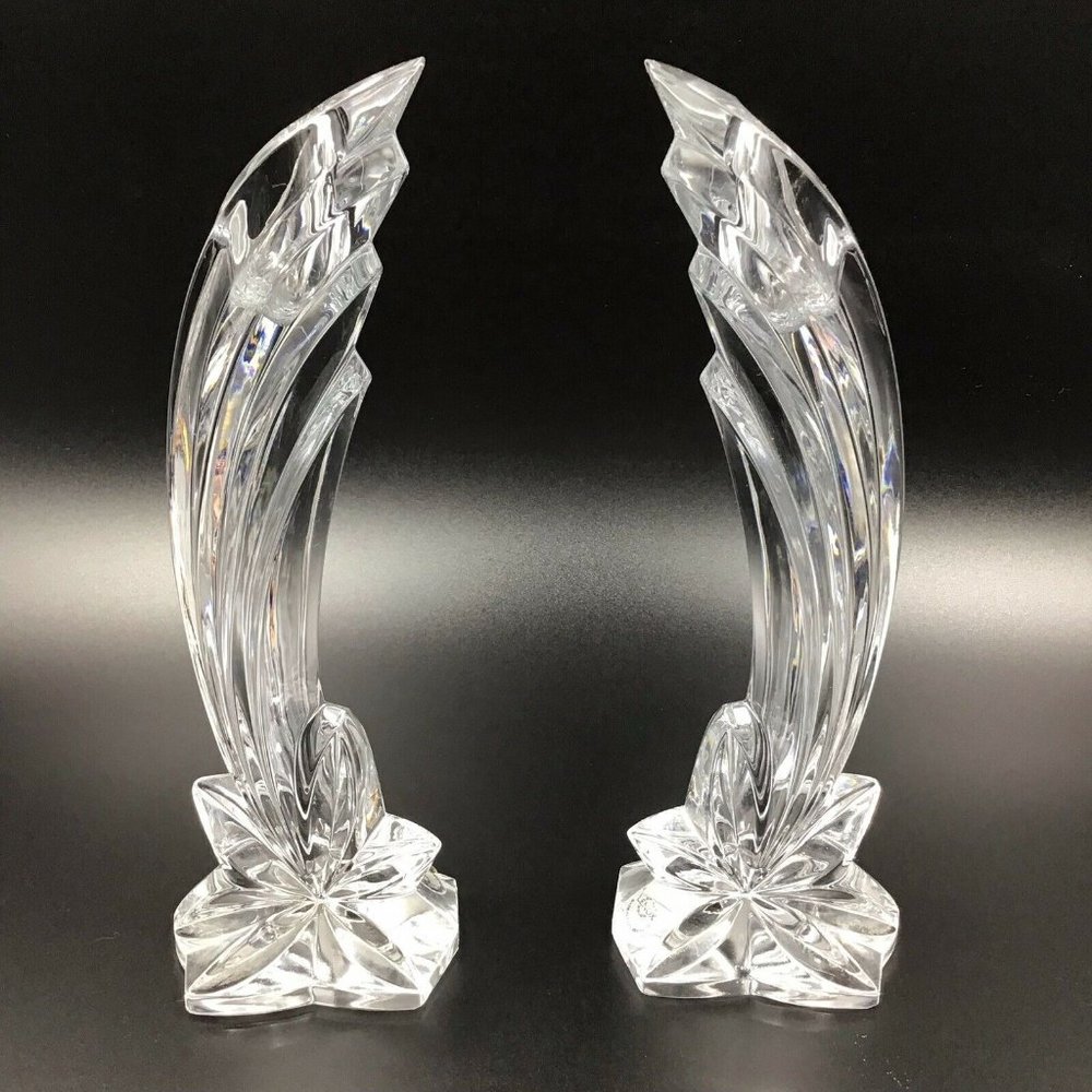 Lenox "Falling Star" Pair 8" Candlestick Holders Leaded Crystal EVC w Stickers